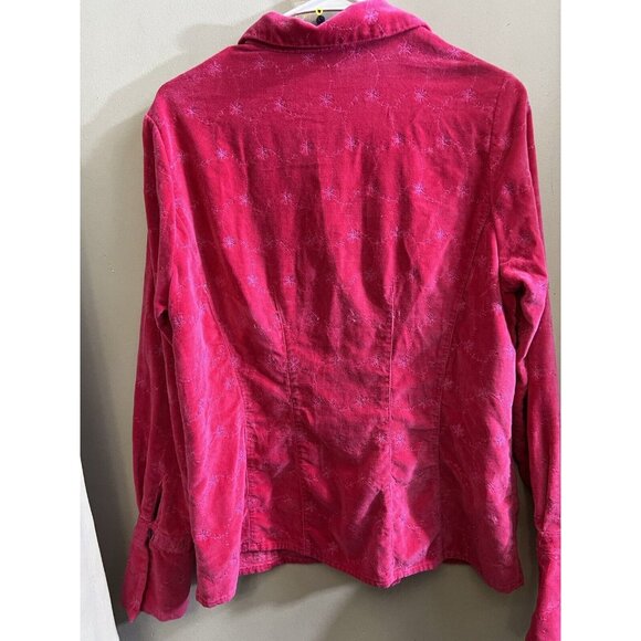 Northern Isles Womens Large Hot Pink Velvet Shacket Button Up Embroidered Cotton - Picture 7 of 8